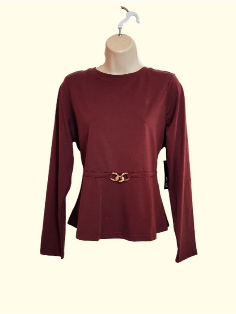 On 12th Burgundy Gold Tone Chain Waist Peplum Top Large